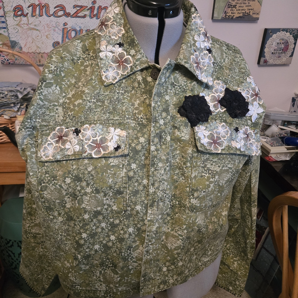 Wild Fable Green Floral Jean Jacket
